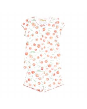 Petidoux Girl's Summer Peaches Pima Short Pajama Set - White