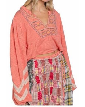 Pol Embroidered Crop Poets Blouse