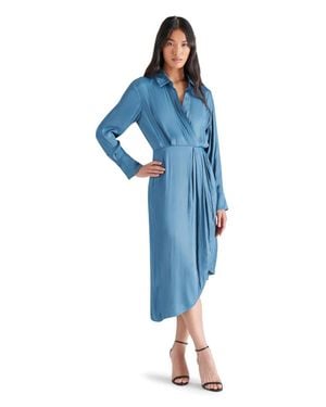 Steve Madden Martina Wrap Dress Ocean Asymmetrical Hem Pall515 - Blue