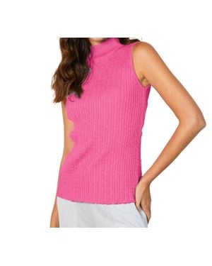 French Kyss Sleeveless Braided Mock Neck Top - Pink