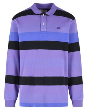 ERL Rugby Striped Cotton Polo Shirt - Blue