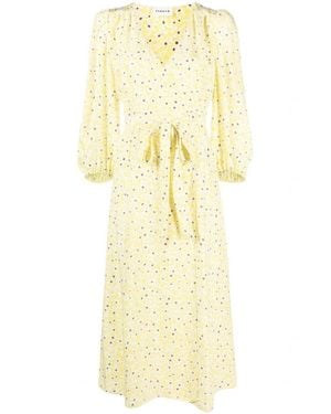 P.A.R.O.S.H. Floral Silk Midi Dress With V-Neckline - Yellow