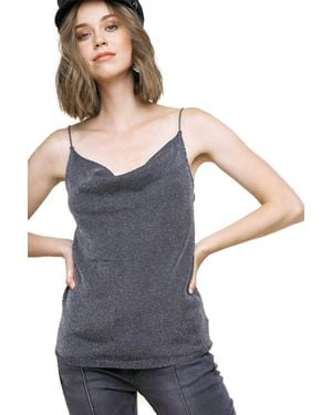 Umgee Lurex Cowl Neck Cami Tank Top - Gray