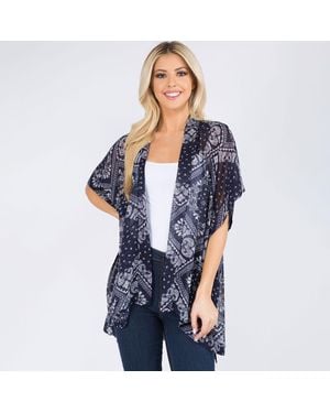 TRUEDAMES Lightweight Boho Pattern Open Front Kimono Poncho - Blue