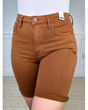Judy Blue Tess Tummy Control Bermuda Denim Shorts - Brown