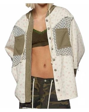 Pol Balloon Sleeve Frayed Edge Detail Hoodie Jacket - Multicolor