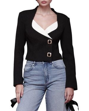 Avec Les Filles Contrast Lapel Cropped Blazer - Black