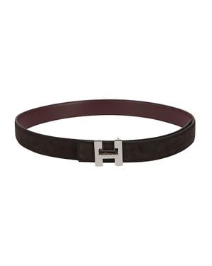Hogan Calf Leather-Tone Buckle Belt - Brown