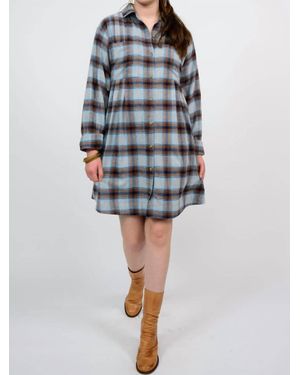 Uncle Frank Tucked And Plaid Shirt Dress - Blue