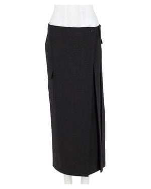 P.A.R.O.S.H. Dark Wrap Pleated Virgin Wool Midi Skirt - Black
