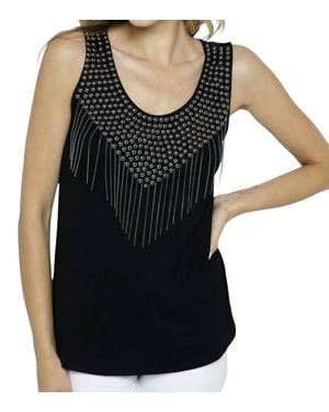 Vocal Apparel Studded Tank Top With Fringes - Black