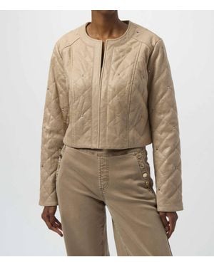 Joseph Ribkoff Foiled Faux Suede Diamond Quilt Studded Jacket - Natural