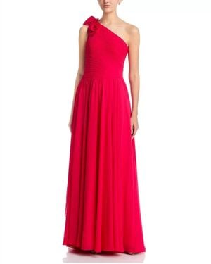 Teri Jon One Shoulder Chiffon Trim Gown - Red