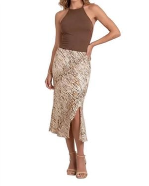 Elan Printed Side Slit Midi Skirt - Brown
