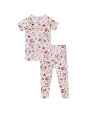 KICKEE Girl's Short Sleeve Pajama Set - Pink