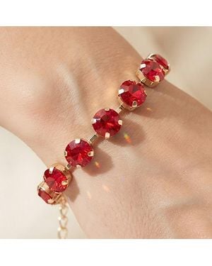 Fashnzfab Round Stone Cluster Link Bracelet - Red