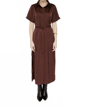 Amanda Maria Butter Satin Shirt Dress - Brown
