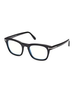 Tom Ford Eyeglasses Square Full Rim, Dark Havana Frame And Clear Light Block Lens Ft5870-F-B052 - Black