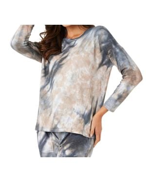 French Kyss Marble Wash Long Sleeve Scoop Neck Top - Gray