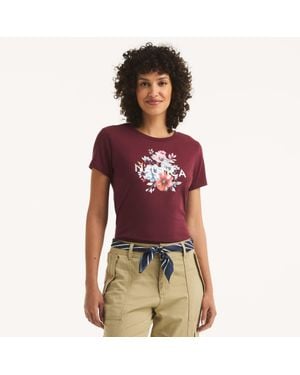 Nautica Logo Floral Graphic T-Shirt - Red