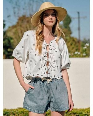 Aaron & Amber Fleur Tie Top - White