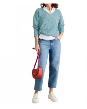 White Stuff Textured V Neck Sweater - Blue