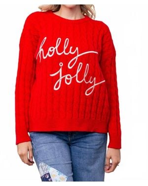 White Birch Holly Jolly Cable Knit Sweater - Red