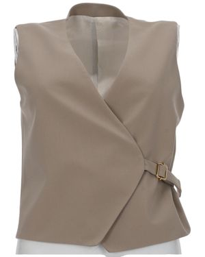 PT Torino Angela Wrap Vest Buckle Accent Virgin Wool Blazer - Brown