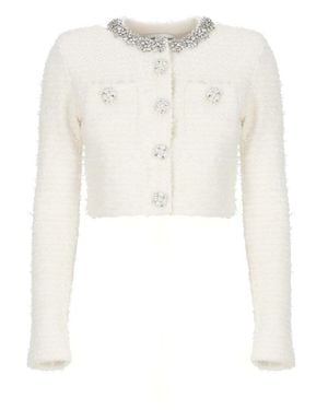 Self-Portrait Cotton Blend Cardigan - White