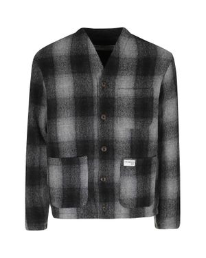 Fay Dual Gear Reversible Checkered Wool Cardigan - Black