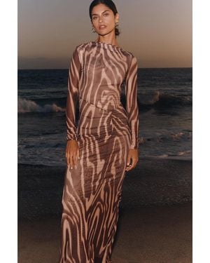 Suboo Long-Sleeve Flared Midi Dress - Brown