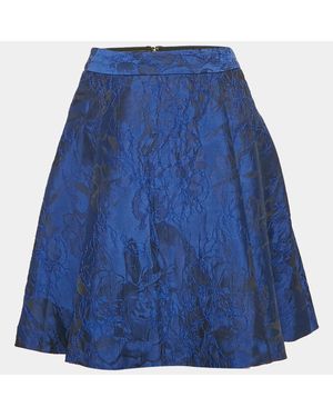 Alice + Olivia Cobalt Floral Jacquard Pleated Mini Skirt - Blue