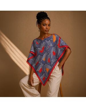 TRUEDAMES Geometric Maze Print Scarf Poncho - Blue