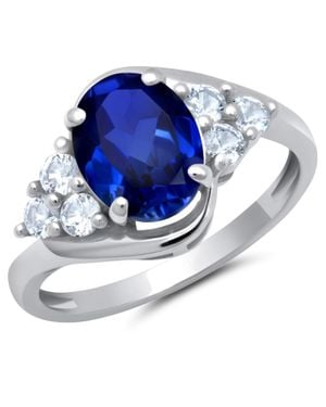 MAX + STONE 10K Or Oval Cut Gemstone Sunburst Halo Ring - Blue