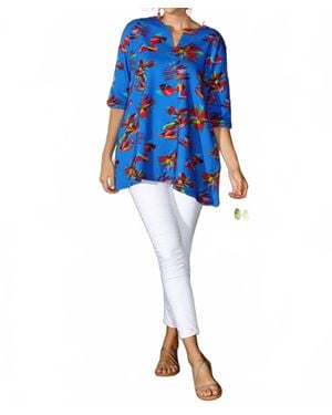 KikiSol Searenity Fiesta Leaf French Terry Tunic With Pockets - Blue