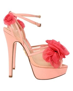Charlotte Olympia Fleur Ankle-Wrap Platform Sandals - Pink