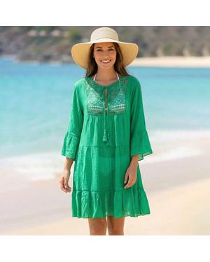 TRUEDAMES Lace Detail Relaxed Fit Sheer Beach Cover Up Dress - Green