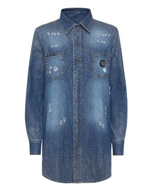 Philipp Plein Denim Shirt Strass - Blue