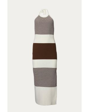 Endless Blu. Halterneck Ribbed-knit Midi Dress - White