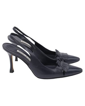 Manolo Blahnik Ruffle-Embellished Slingback Pumps - Blue