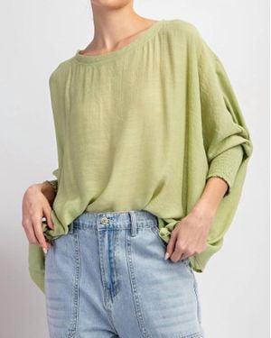 Eesome Dolman With Smocked Cuffs Top - Green