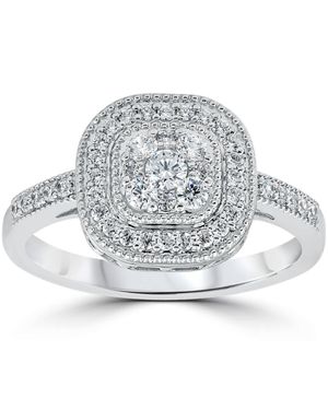 Pompeii3 3/8Ct Vintage Natural Diamond Cushion Halo Shape Ring Size Selectable - Gray