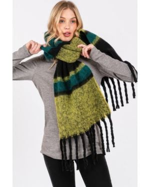 TRUEDAMES Vibrant Multi-Stripe Soft Winter Wrap Scarf - Green