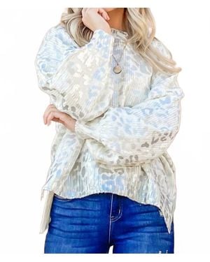 And The Why Leopard Printed Balloon Sleeve Pullover Sweater - Blue