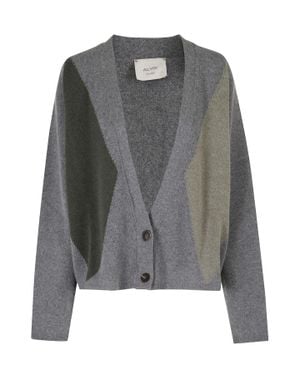 Alysi Fancy Knit Rombi Diamond-Pattern Wool-Blend Cardigan - Gray