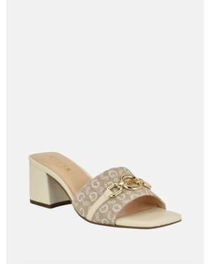 Guess Oney Circle Logo Block Heels - Natural