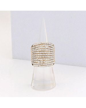 Fashnzfab Rhinestone Pave Row Stretch Ring - White