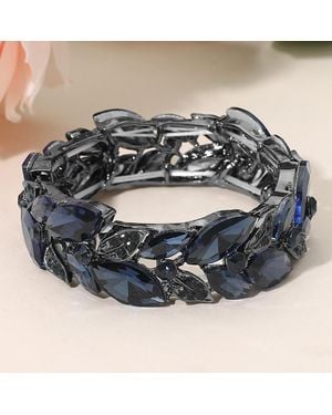 Fashnzfab Marquise Stone Accented Leaf Cluster Stretch Evening Bracelet - Blue