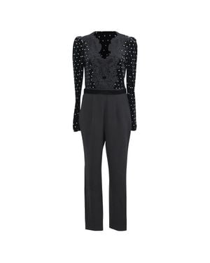 Self-Portrait V-Neck Jumpsuit - Black