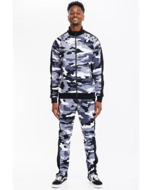 TRUEDAMES Full Camo With Stripe Track Bottom Pants - Blue